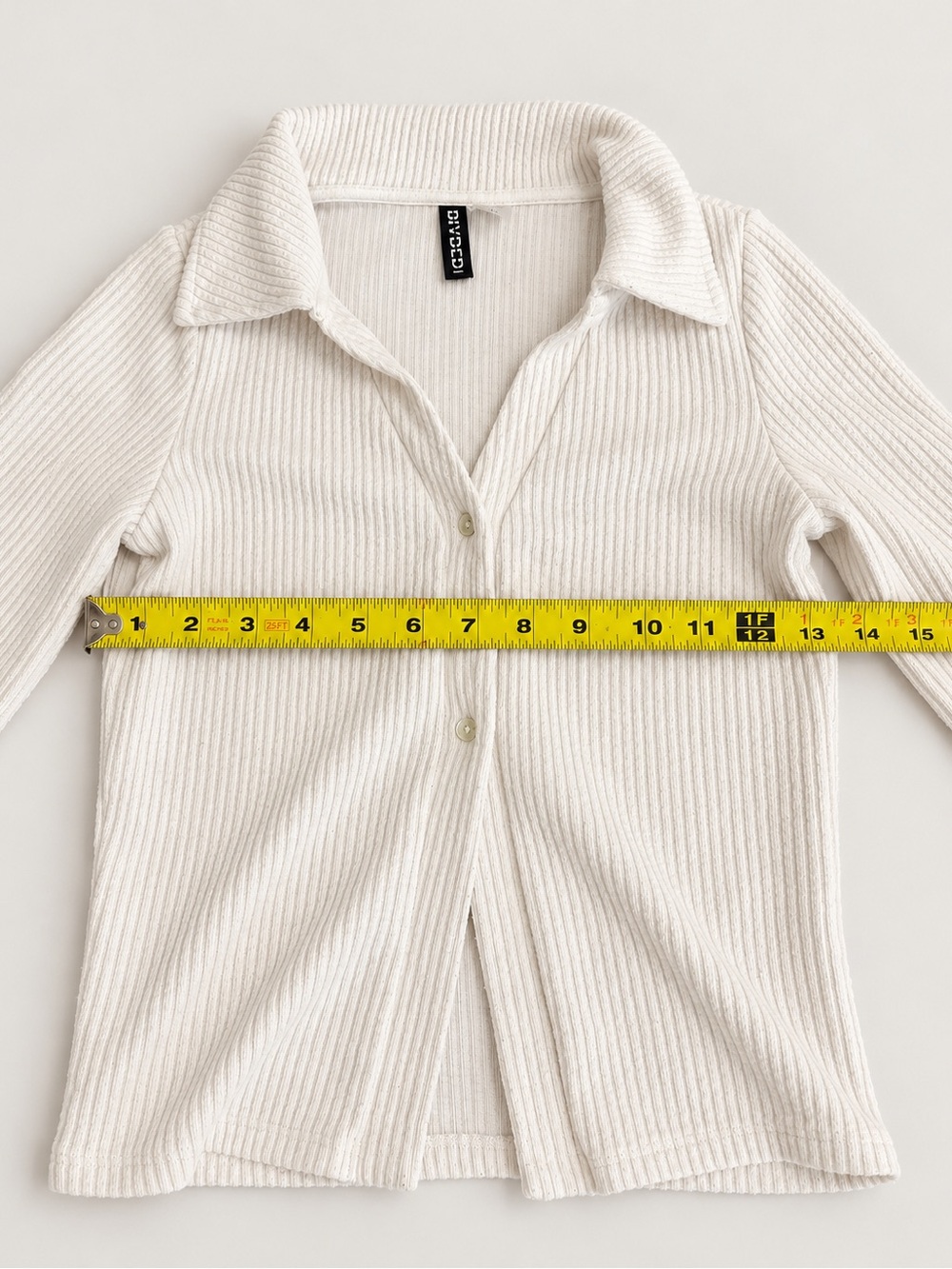 Divided Ribbed Button-Front Cardigan Jacket - Cream - Picture 6 of 6